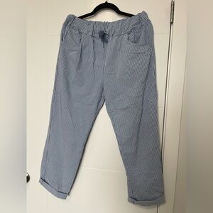 EKRU Blue & White Pinstripe Drawstring Pants